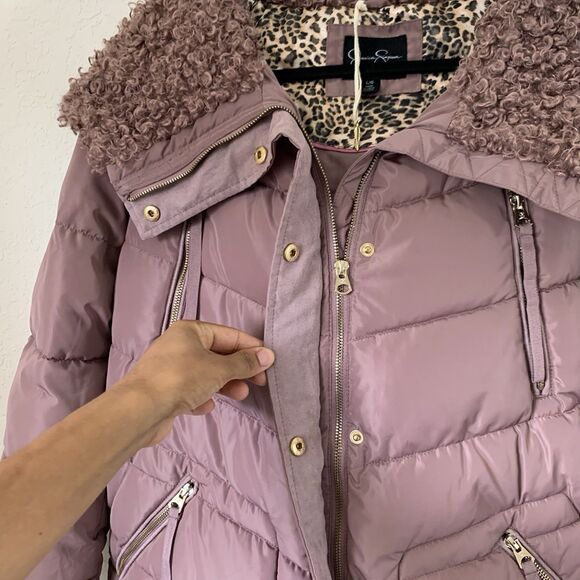 Jessica Simpson Puffer Coat Women L Purple Oversized Hood Full Zip Winter Warm - Picture 6 of 14